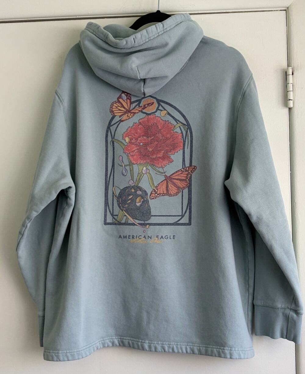American Eagle x Seher One Day of the Dead Graphic Hoodie Mens XXL Green Flower